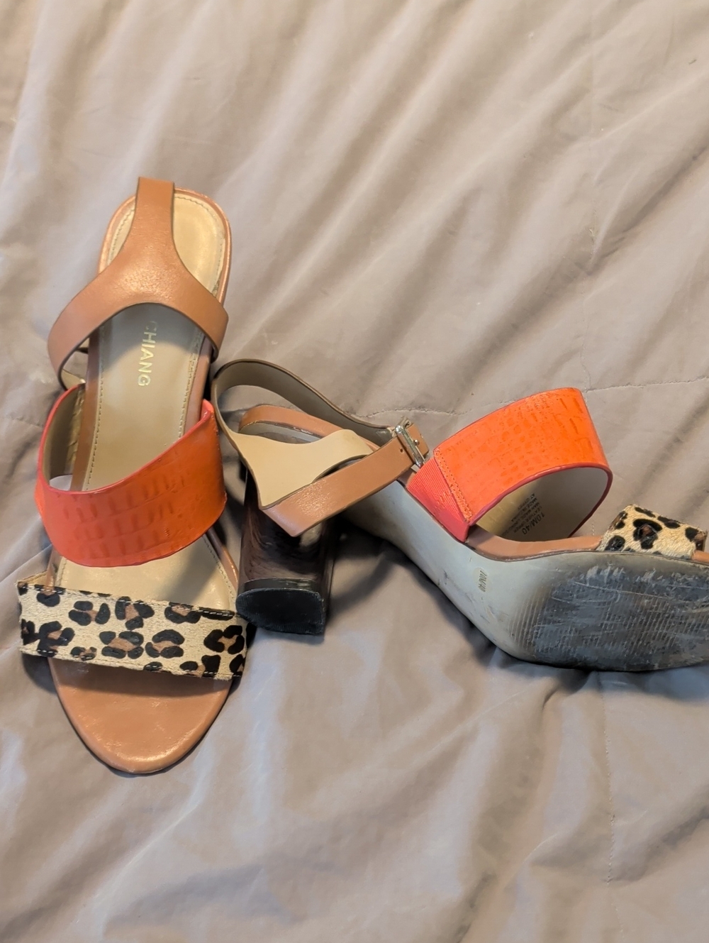 Arturo Chiang Orange, Leopard & Tan Block Heel Sandals